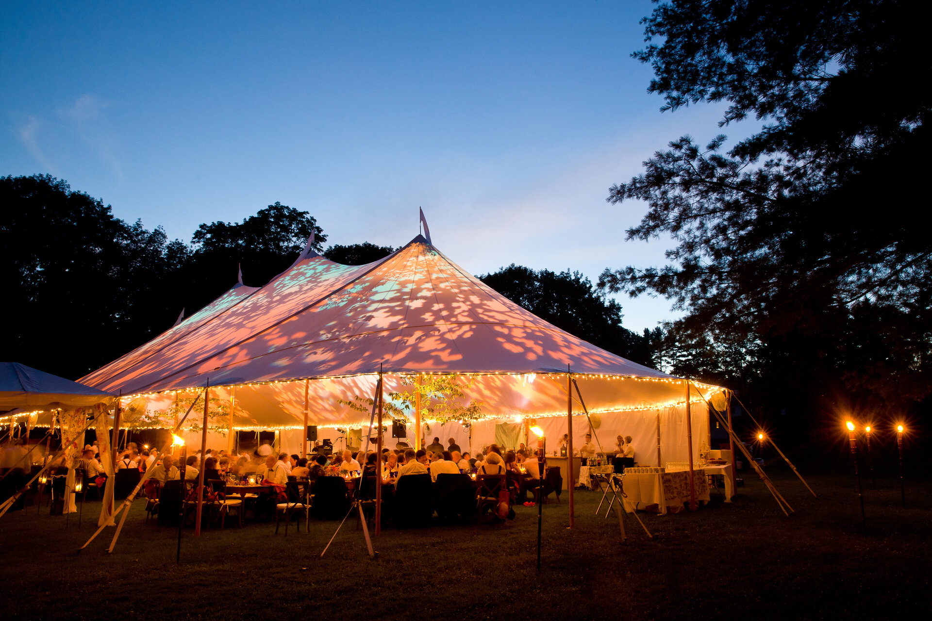 Event tent at night