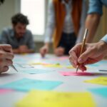 Team von Autoren brainstormt mit Notizzetteln – strategische Planung einer der besten Ghostwriting-Agenturen